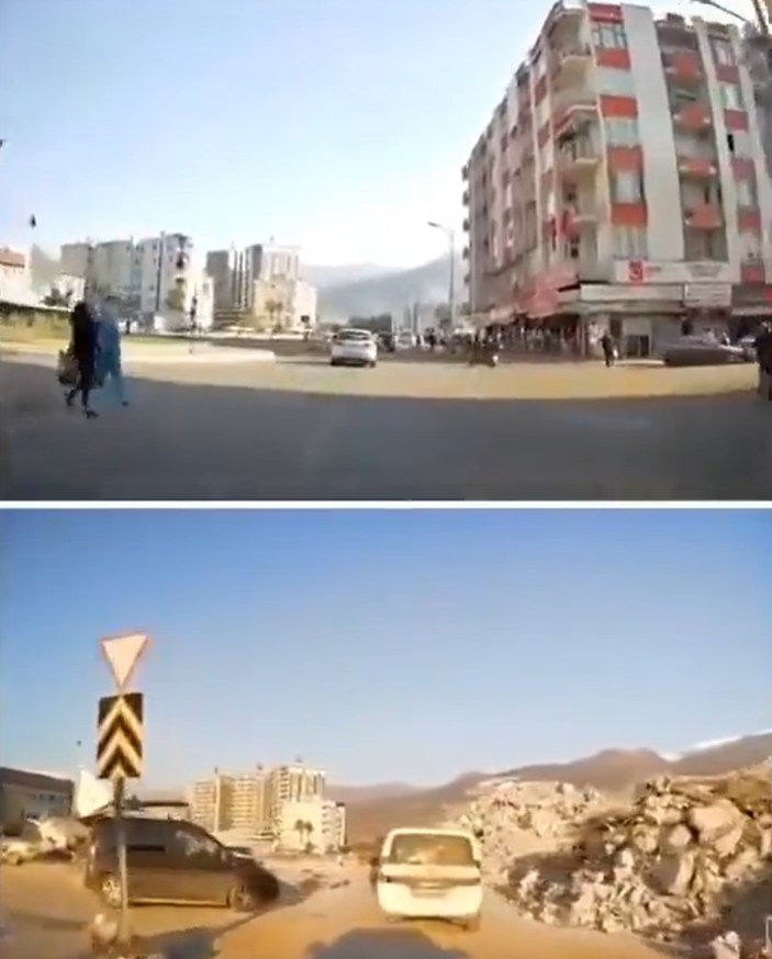 İskenderun'da depremin yıkımı araç kamerasında